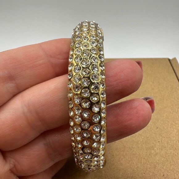 Kara Ross dual sided gold tone rhinestone, blue resin clamper bracelet! - Picture 12 of 12